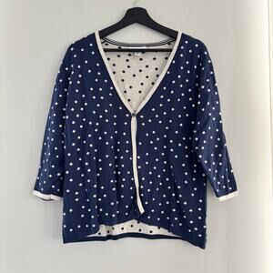 Coldwater Creek Navy Polka Dot Sweater Button Cardigan 3/4 Sleeves 100% Cotton